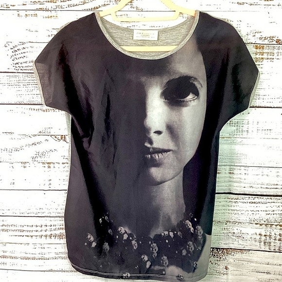 ZARA COLLECTION SIZE S GRAY TOP FACE WOMAN BLOUSE SUMMER VACATION GUC - Picture 1 of 10